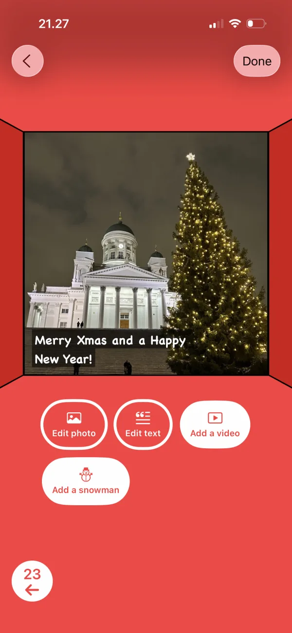 Editing a door: add photos, text, video, or a snowman